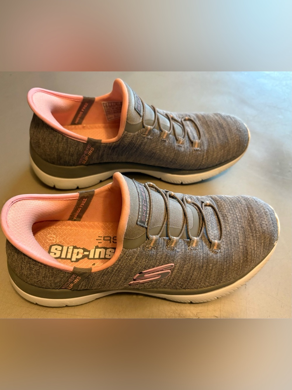 Women/Girls Skechers Gray and Pink Slip-On Athletic Sneakers